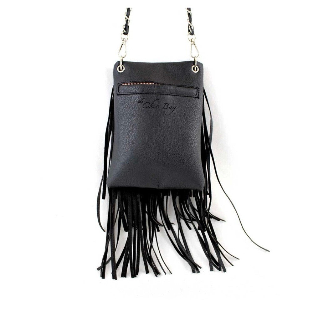 The Chic bag, black fringe Crossbody bag purse with‎ silver hardware - Picture 2 of 6